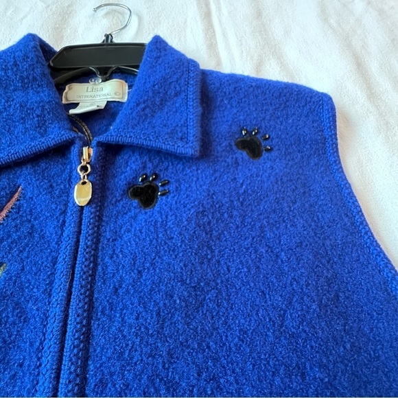 Lisa International Vintage Black Panther Blue Vest 100% Boiled Wool Size XLarge - Picture 10 of 15